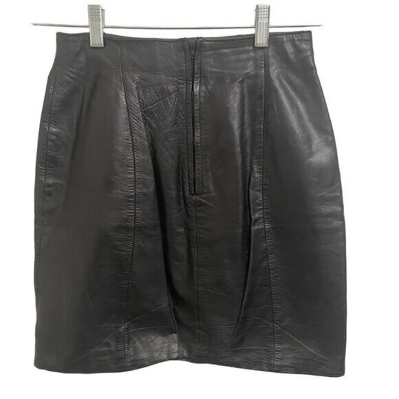 Vintage Byrnes & Baker Black Leather Pencil Skirt High-Waisted Knee Length SZ 6 - Picture 5 of 9